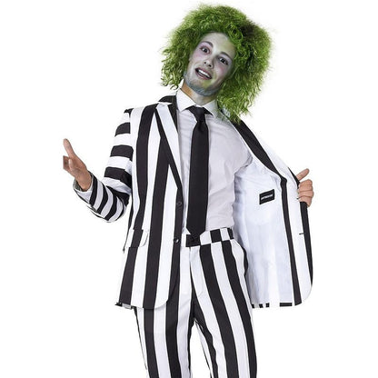 Men's Betelgeuse Costume Black and White Striped Suit Jacket Pants Shirts Outfit for Halloween Cosplay