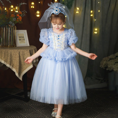 Kids Elsa Dress Light Up Princess Dress with Trailing Cape Ice Queen Glowing Elsa Costume