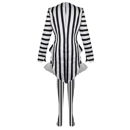 Women‘s Betelgeuse Costume Lydia Deetz Black and White Striped Suit for Halloween Carnival