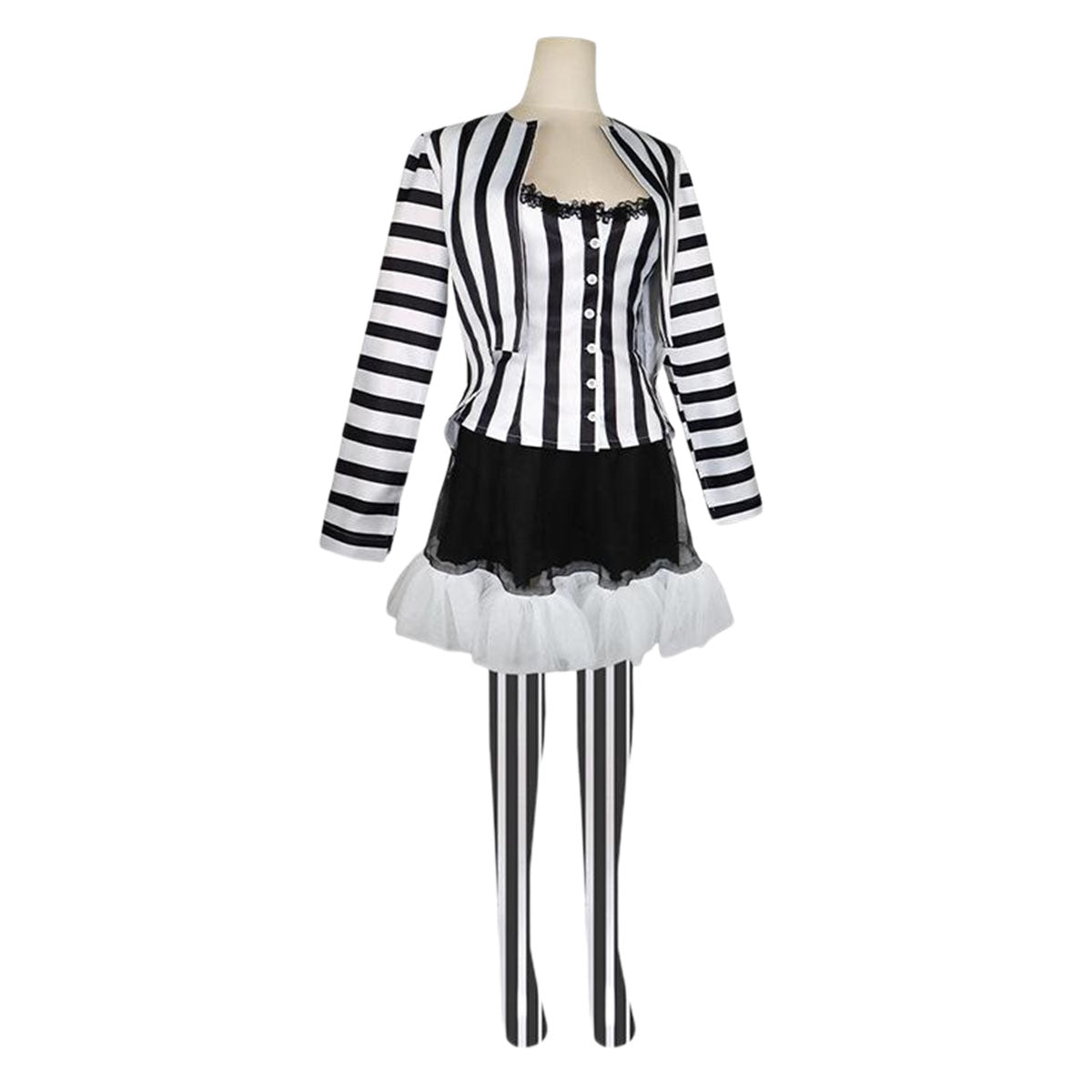 Women‘s Betelgeuse Costume Lydia Deetz Black and White Striped Suit for Halloween Carnival