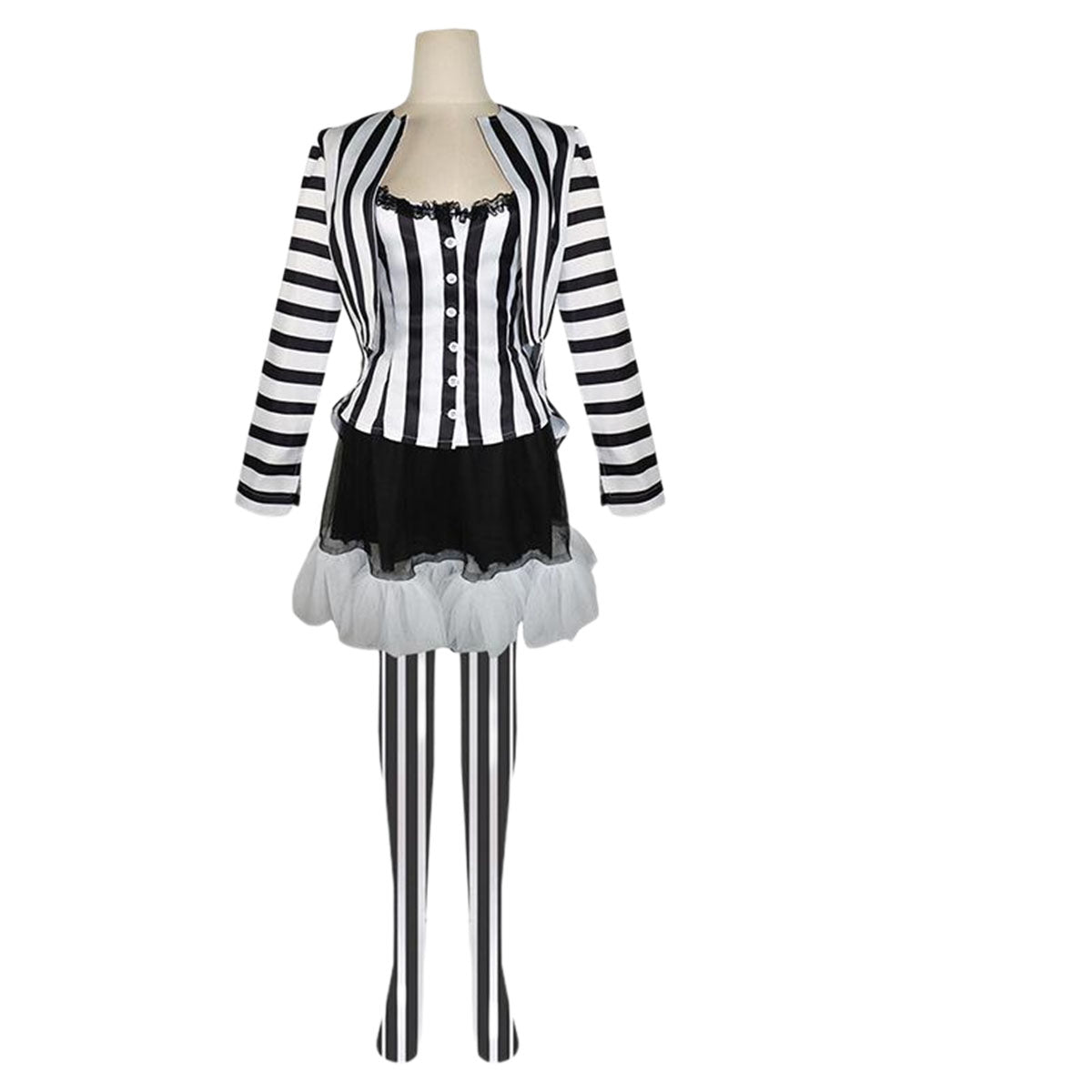 Women‘s Betelgeuse Costume Lydia Deetz Black and White Striped Suit for Halloween Carnival