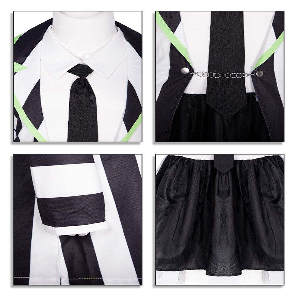 Girls Betelgeuse Costume Beetle Ghost Black and White Striped Dress Suit for Cosplay