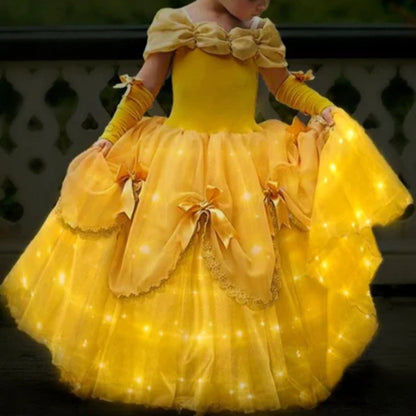 Kids Princess Belle Dress Light Up Dress Beauty Party Dress Girls Birthday Princess Dress