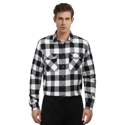 Men's Adam Maitland Costume Button Down Plaid Shirt Long Sleeve Black White Tops