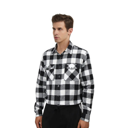 Men's Adam Maitland Costume Button Down Plaid Shirt Long Sleeve Black White Tops