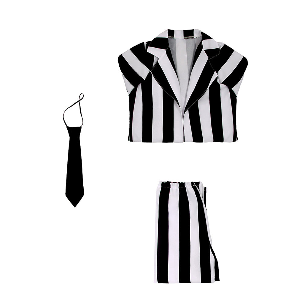 Kid's Betelgeuse Costume Black and White Striped Suit Horror Movie Halloween Outfit