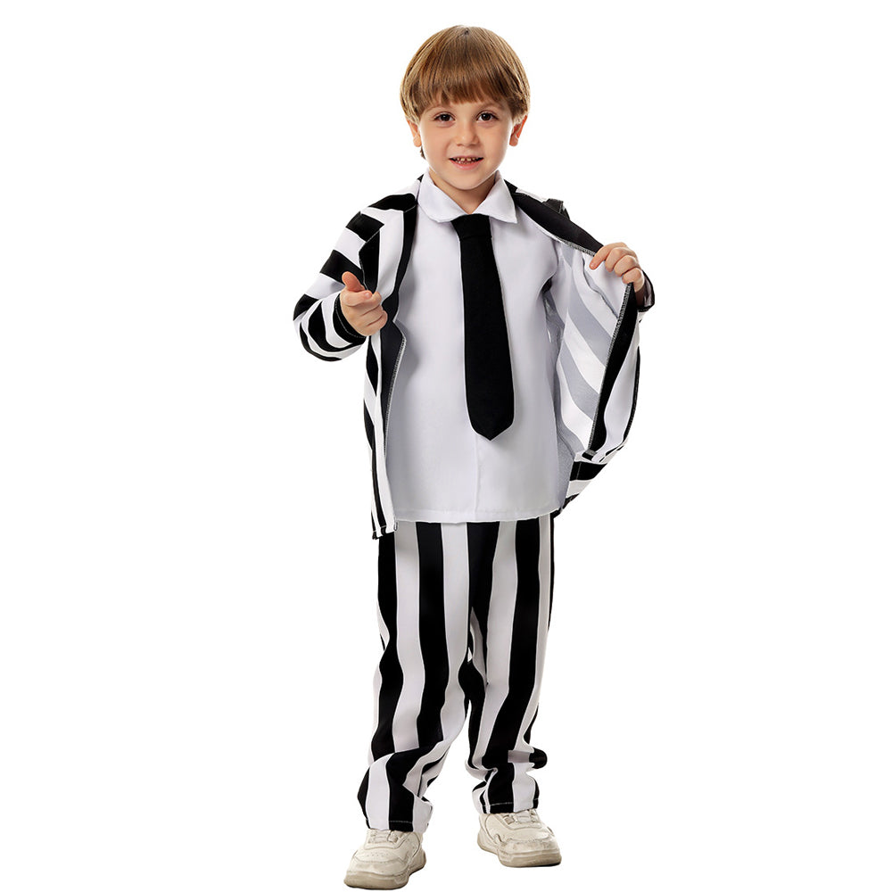 Kid's Betelgeuse Costume Black and White Striped Suit Horror Movie Halloween Outfit