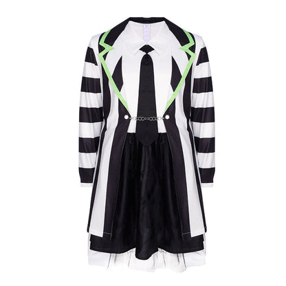 Girls Betelgeuse Costume Beetle Ghost Black and White Striped Dress Suit for Cosplay