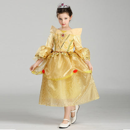 Classic Princess Belle Dress Cosplay Costume Halloween Party Dress Up