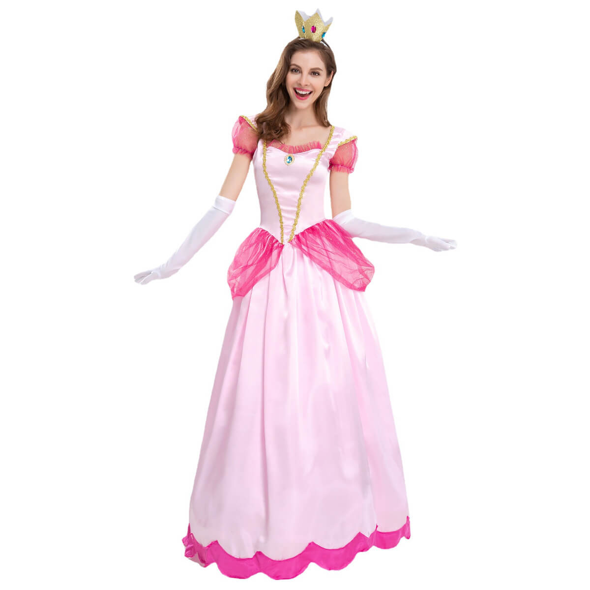 Womens Super Brothers Princess Peach Costume Halloween Cosplay Outfit