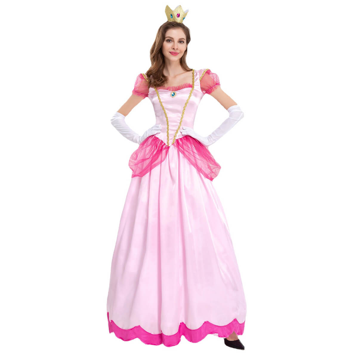 Womens Super Brothers Princess Peach Costume Halloween Cosplay Outfit