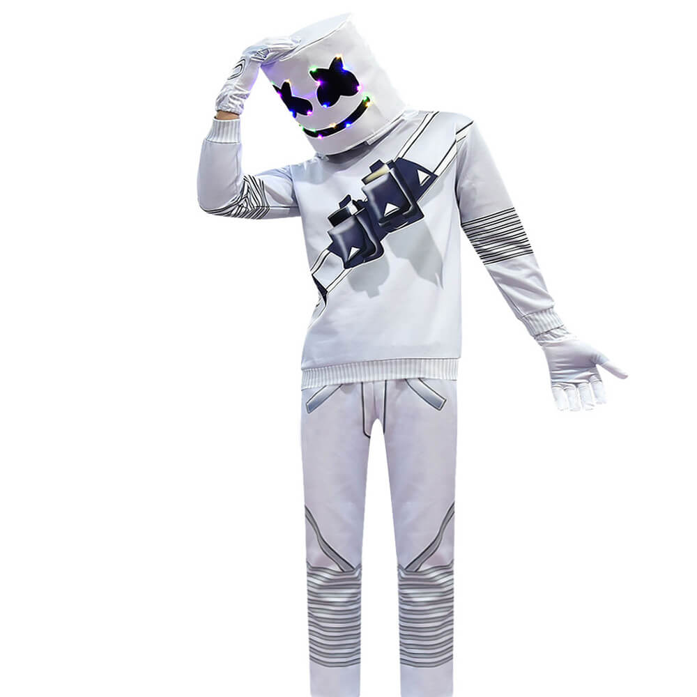 Kids DJ Marsh-mello Costume with Mask Goves LED Helmet Halloween Marshmallow Cosplay DJ Sets