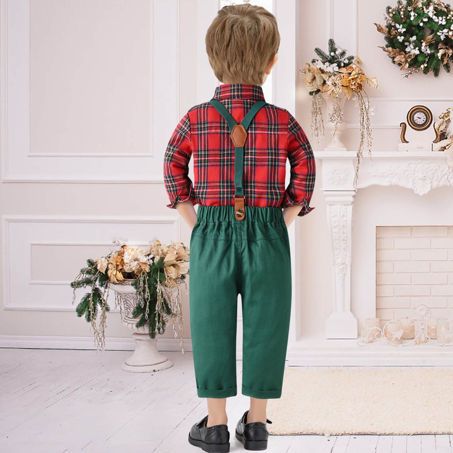 Baby Boy Christmas Outfit Toddler Dress Shirt Bow Tie and Pants Xmas Suit Formal Clothes Sets