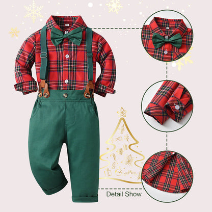 Baby Boy Christmas Outfit Toddler Dress Shirt Bow Tie and Pants Xmas Suit Formal Clothes Sets