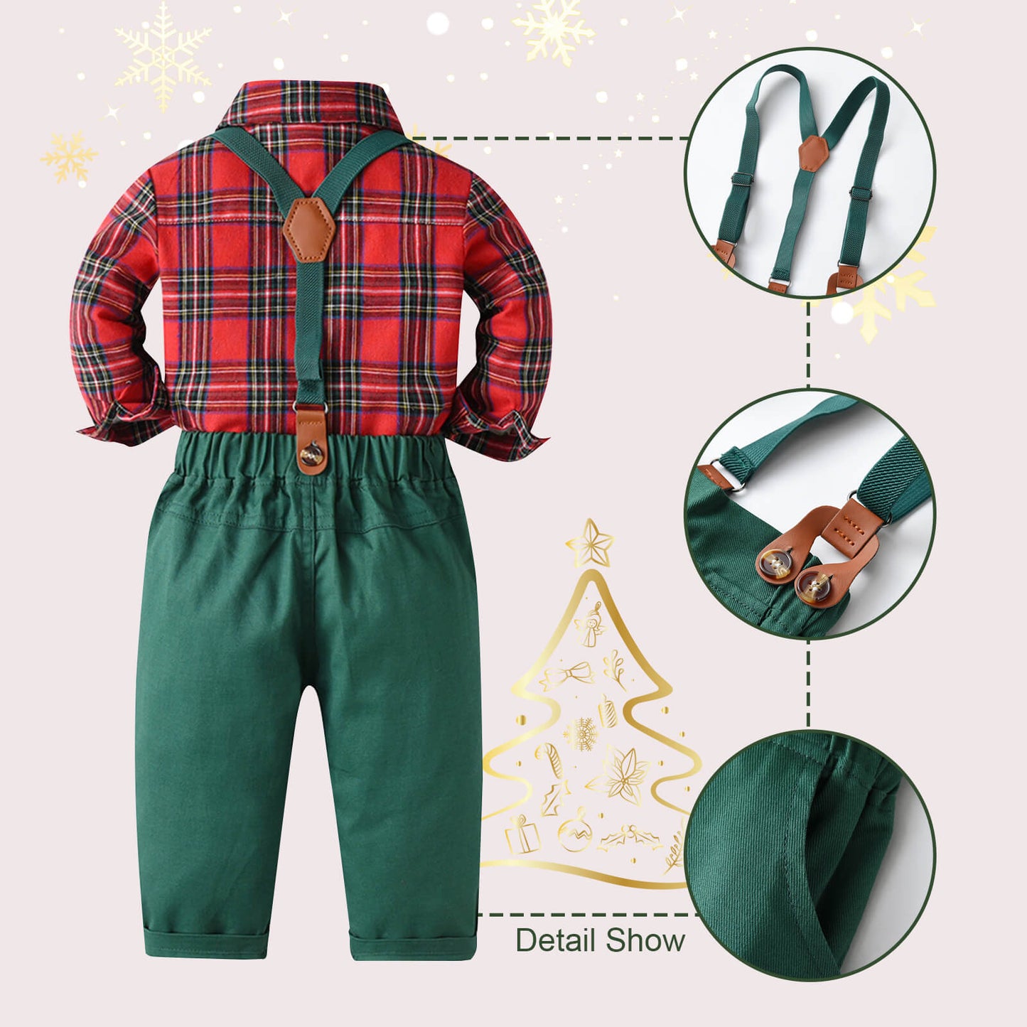 Baby Boy Christmas Outfit Toddler Dress Shirt Bow Tie and Pants Xmas Suit Formal Clothes Sets