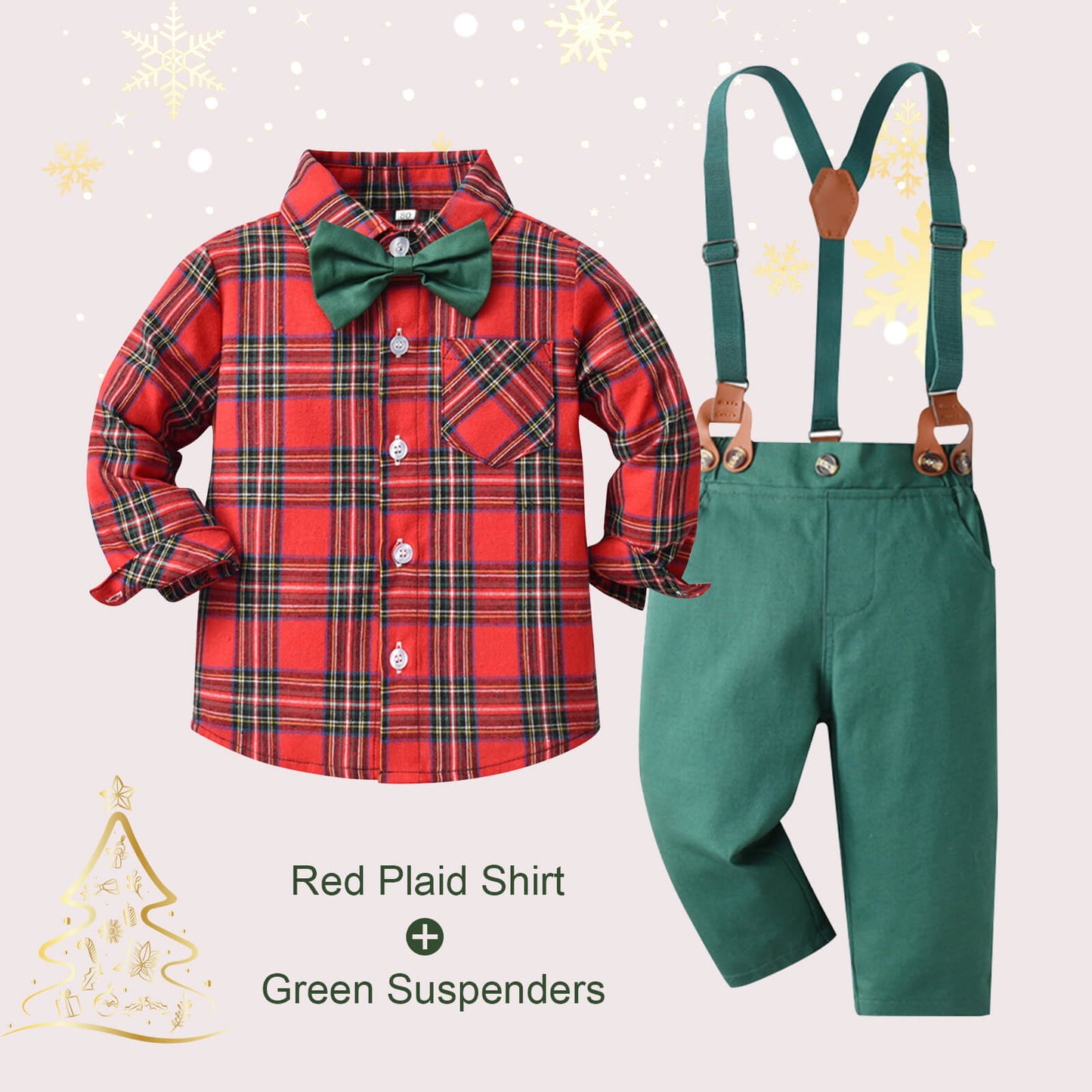 Baby Boy Christmas Outfit Toddler Dress Shirt Bow Tie and Pants Xmas Suit Formal Clothes Sets