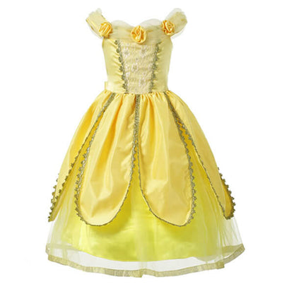 Princess Belle Dress 3D Flowers Party Ball Gown Carnival Dress Halloween Costume