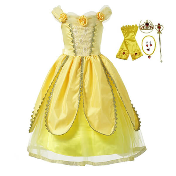 Princess Belle Dress 3D Flowers Party Ball Gown Carnival Dress Halloween Costume