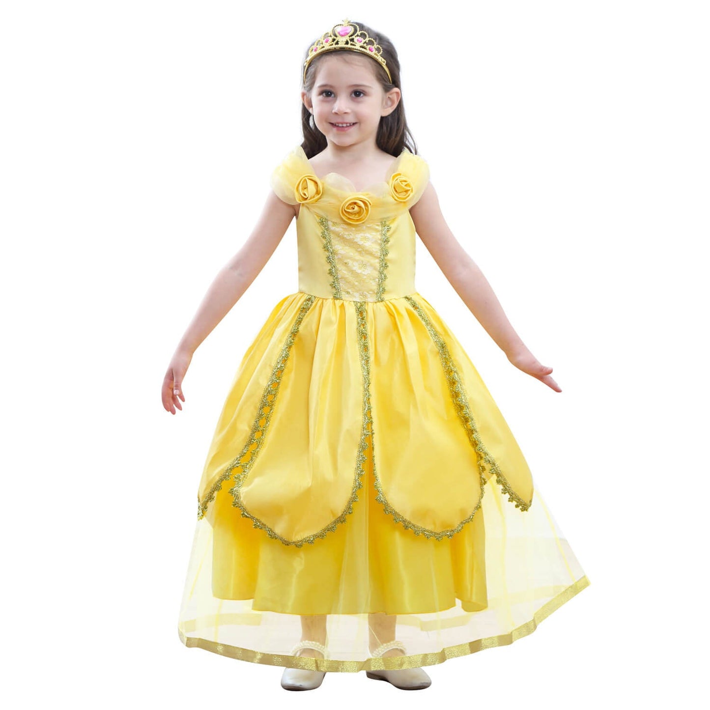 Princess Belle Dress 3D Flowers Party Ball Gown Carnival Dress Halloween Costume