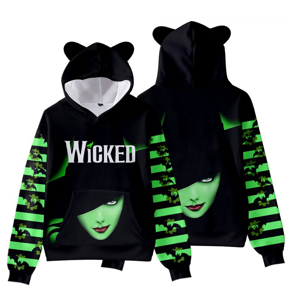 Cat Ear Wicked Elphaba Hoodie Kids and Adults Hooded Green Good Witch Shirts