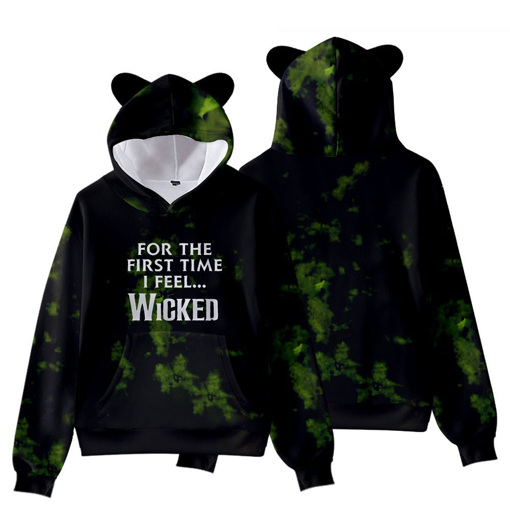 Cat Ear Wicked Elphaba Hoodie Kids and Adults Hooded Green Good Witch Shirts