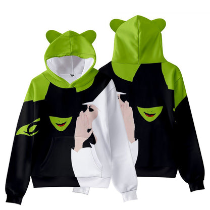 Cat Ear Wicked Elphaba Hoodie Kids and Adults Hooded Green Good Witch Shirts