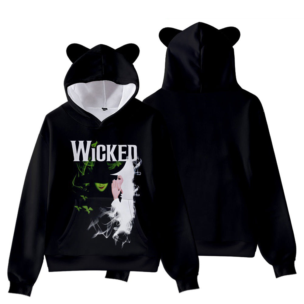 Cat Ear Wicked Elphaba Hoodie Kids and Adults Hooded Green Good Witch Shirts