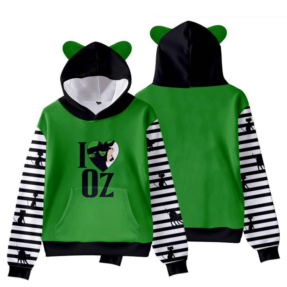 Cat Ear Wicked Elphaba Hoodie Kids and Adults Hooded Green Good Witch Shirts