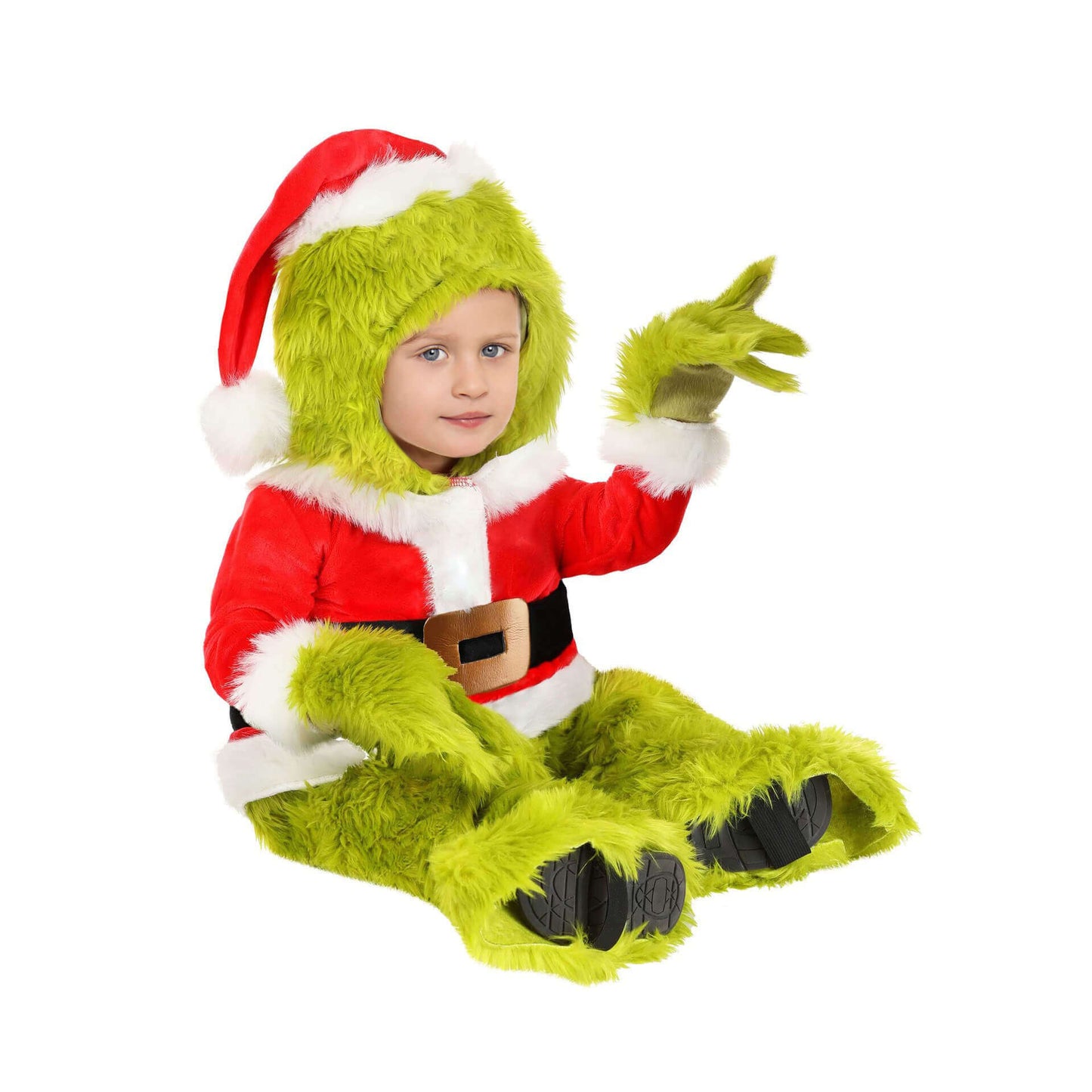 Christmas Green Monster Costume Kids Adults Furry Santa 6pcs Suit Unisex Xmas Outfit