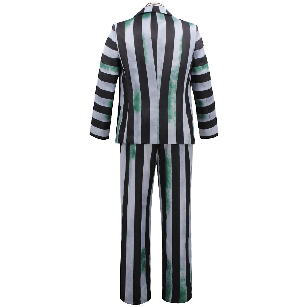 Men's Betelgeuse Costume Black and White Striped Suit Jacket Pants Shirts Outfit for Halloween Cosplay