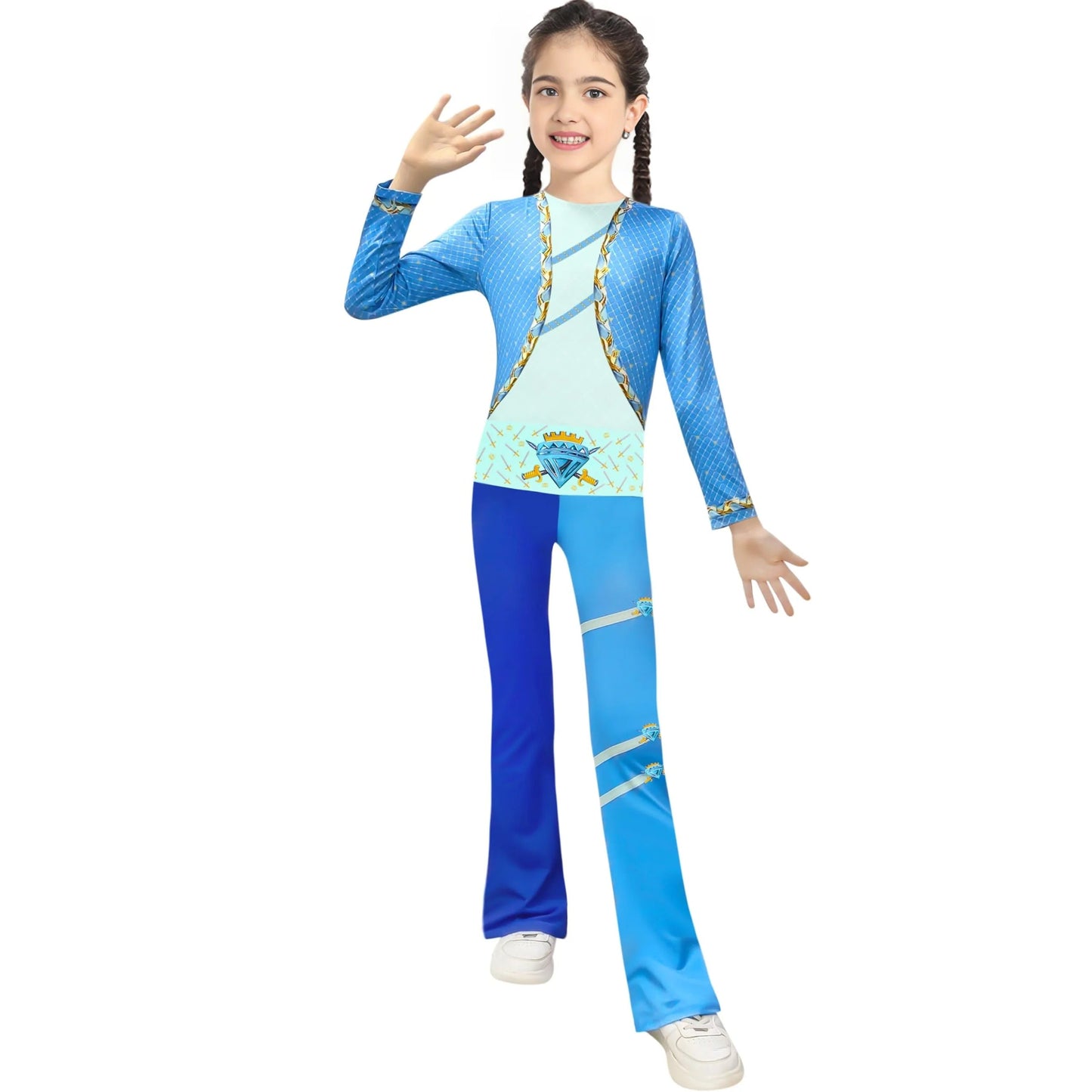 Kids Chloe Charming Outfit Blue Shirt and Flared Pants 2Pcs Suit for Halloween Carnival