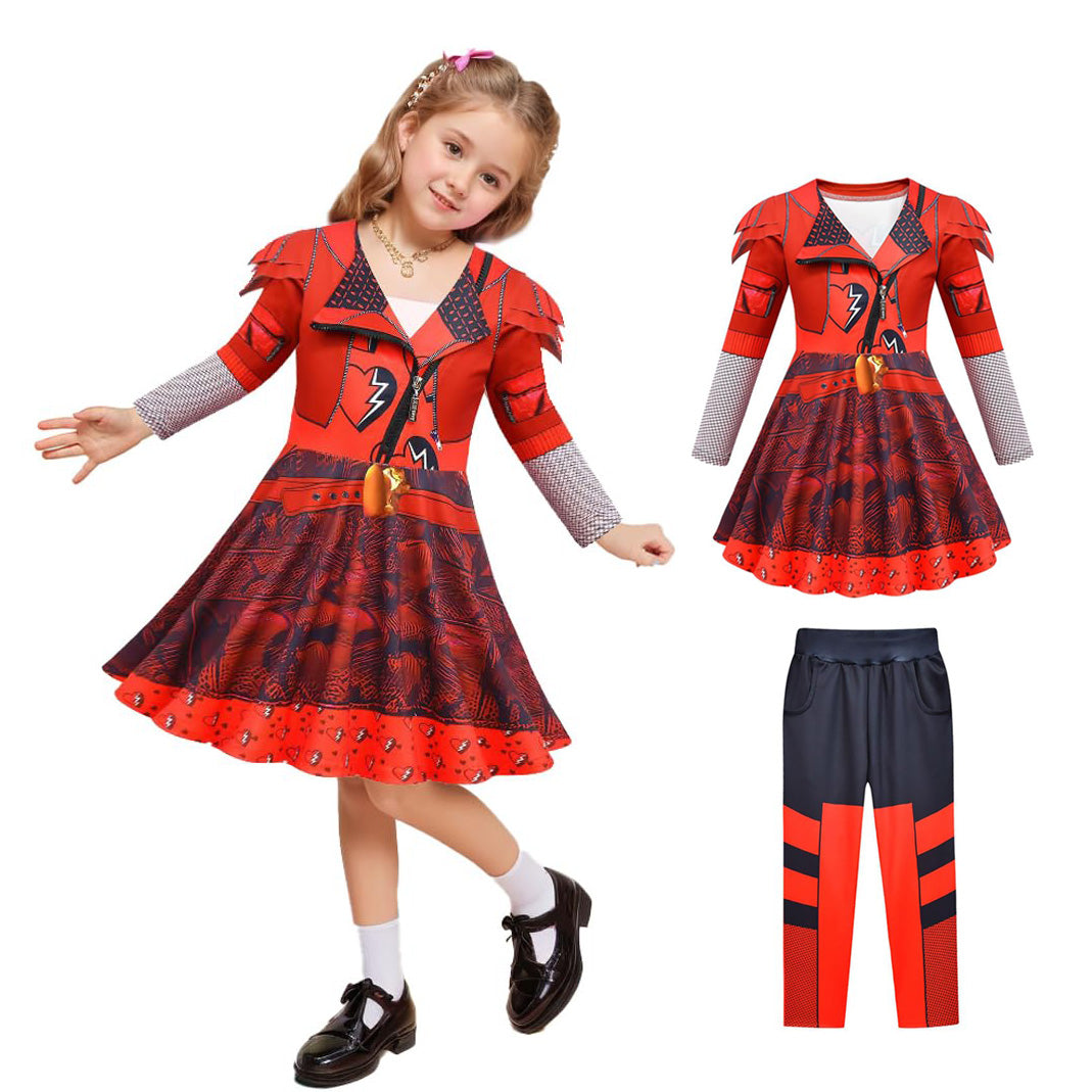 Girls Red Costume The Rise of Red Cosplay Dress Pants and Gloves for Halloween