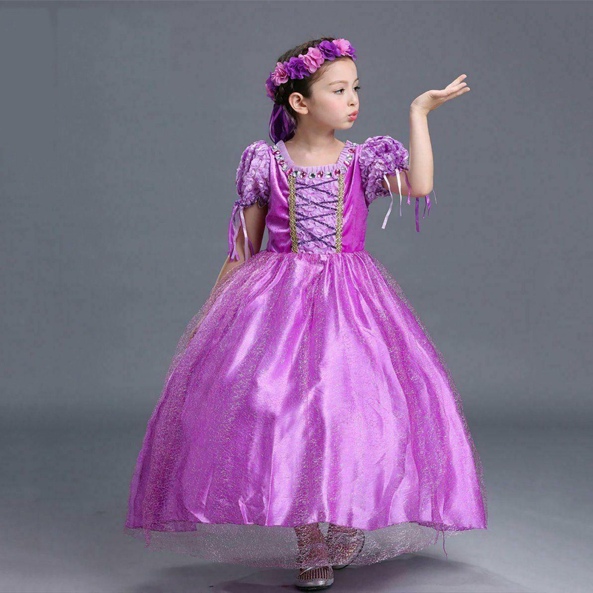 Girls Princess Purple Dress Fairy Tales Cosplay Costume Birthday Carnival Halloween Costume