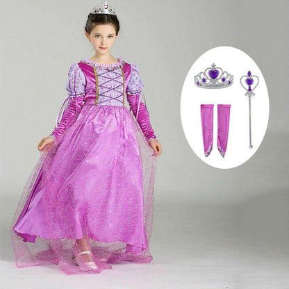 Girls Princess Purple Dress Fairy Tales Cosplay Costume Birthday Carnival Halloween Costume