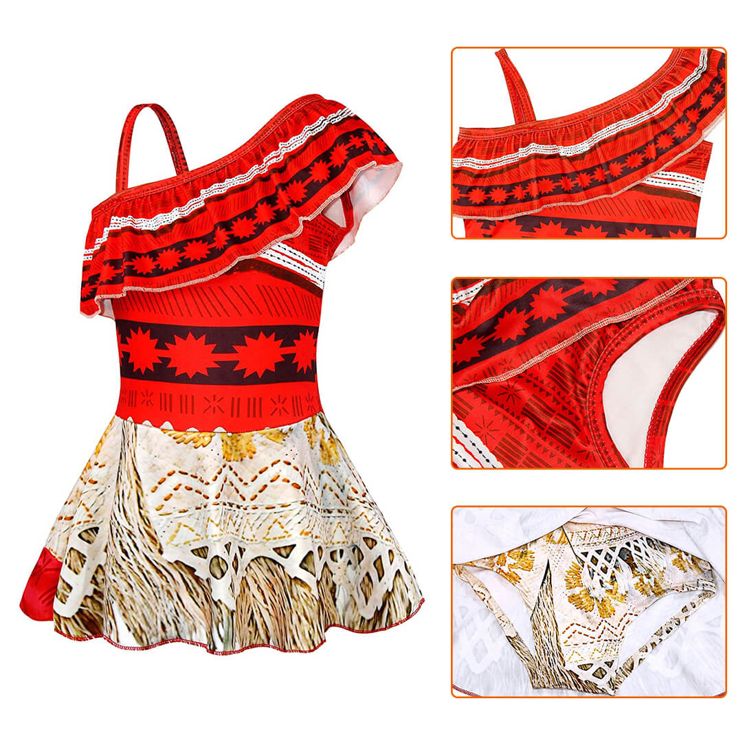 Kids Moana Swimsuits with Necklace Beach Vacation Grils Princess Moana Cosplay Costume