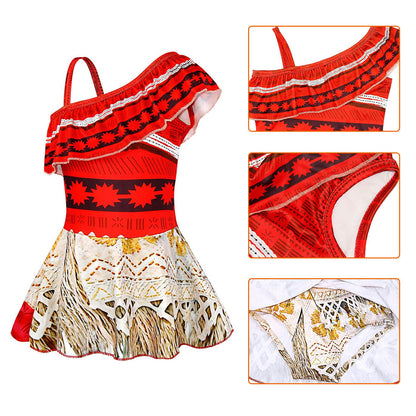 Kids Moana Swimsuits with Necklace Beach Vacation Grils Princess Moana Cosplay Costume