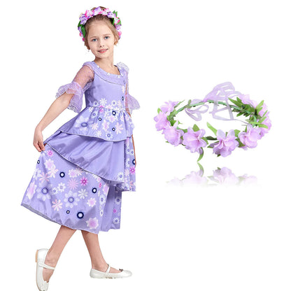 Kids Isabela Dress Chiffon Flower Princess Costume Madrigal Cosplay Outfits