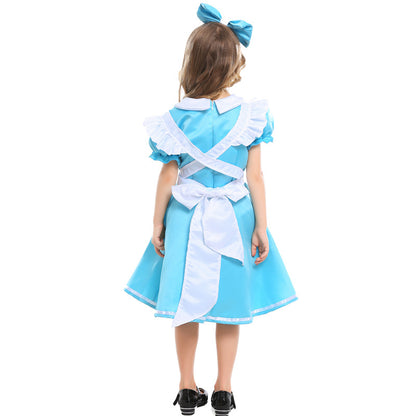 Kids Alice Costume Fairytale Cosplay Dress with headwear