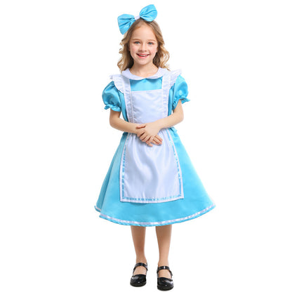 Kids Alice Costume Fairytale Cosplay Dress with headwear