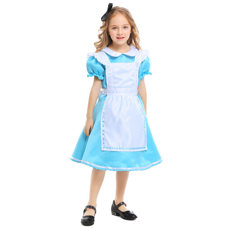 Kids Alice Costume Fairytale Cosplay Dress with headwear