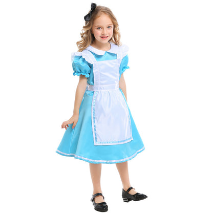 Kids Alice Costume Fairytale Cosplay Dress with headwear