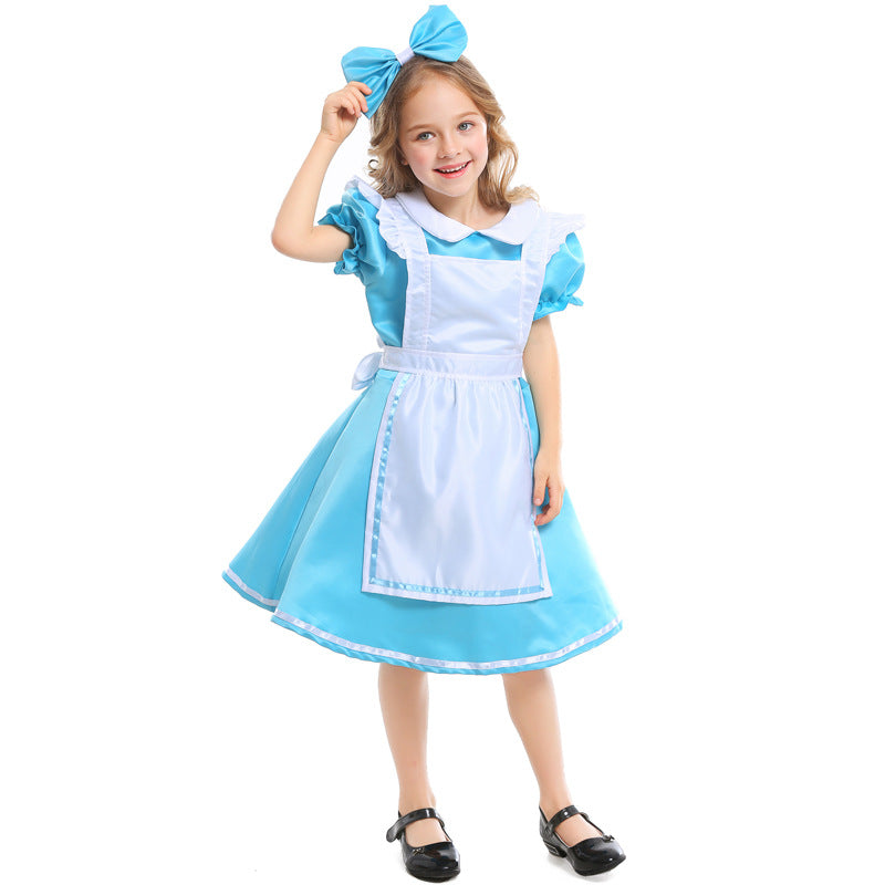 Kids Alice Costume Fairytale Cosplay Dress with headwear