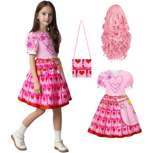 Queen of Hearts Costume Girls Adults Princess Bridget Pink Dress and Wig for Halloween Carnival