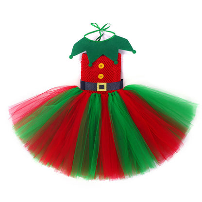 Christmas Elf Costume for Girls Toddler LED Light Up Tutu Dress and Elf Hat 2pcs Suit for Holiday Party