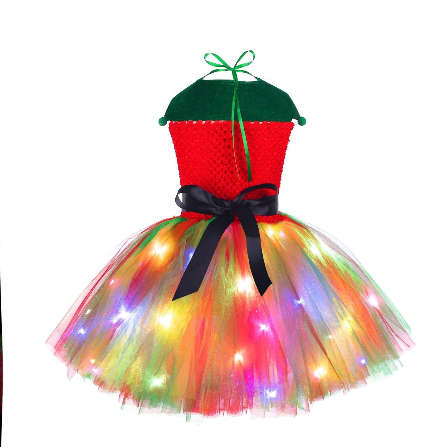 Christmas Elf Costume for Girls Toddler LED Light Up Tutu Dress and Elf Hat 2pcs Suit for Holiday Party