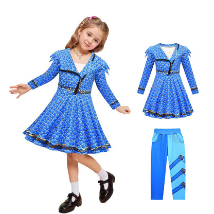 Kids Chloe Costume The Rise of Red Girls Charming Blue Chloe Dress Movie Cosplay Outfits