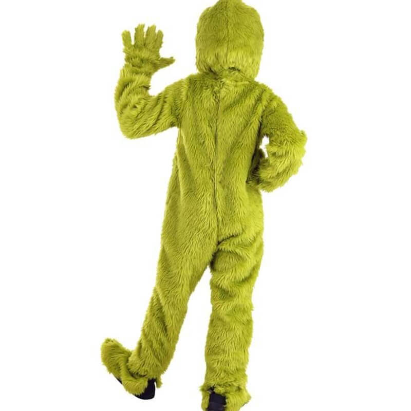 Green Monster Costume Christmas Furry Hooded Jumpsuit Gloves and Shoes Covers Suit for Kids Adults