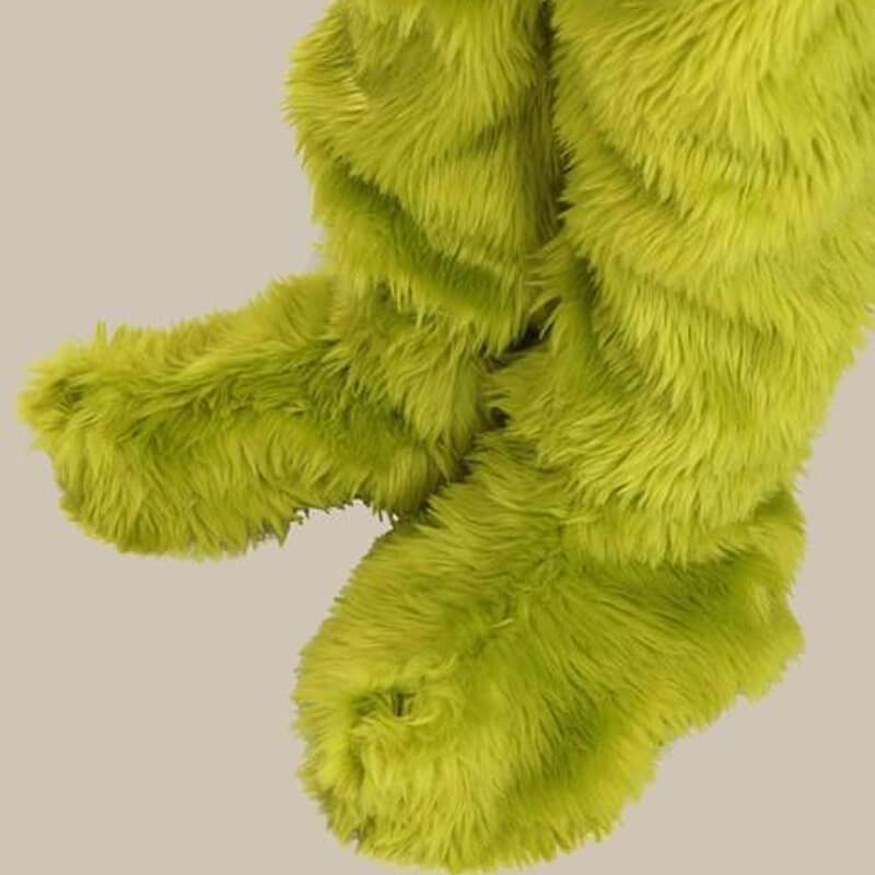 Green Monster Costume Christmas Furry Hooded Jumpsuit Gloves and Shoes Covers Suit for Kids Adults