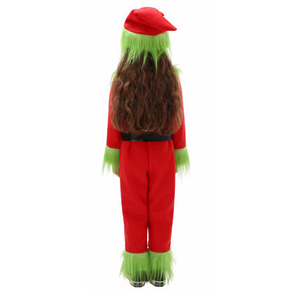 Kids Green Monster Santa Costume Furry Hooded Christmas Outfit for Boys and Girls