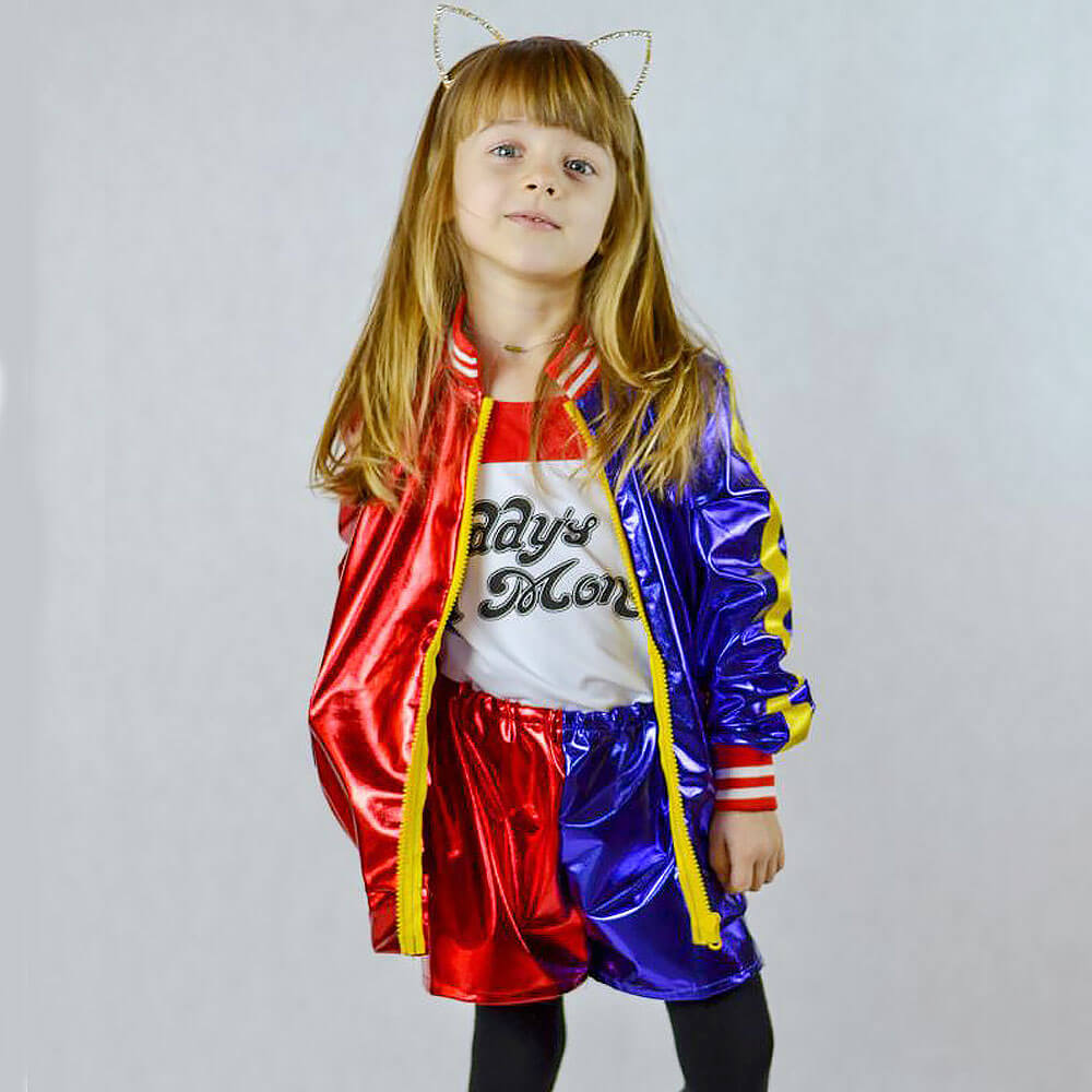 Kids Harley Costume Jacket Shirt Shorts Task Force X Cosplay Outfit Set for Halloween Carnival